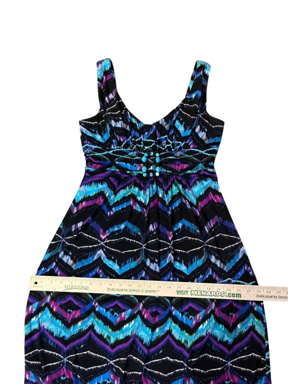 Bisou Bisou Michelle Bohbot Maxi Dress Womens 10P Petite Beaded Chevron Used - Picture 11 of 16